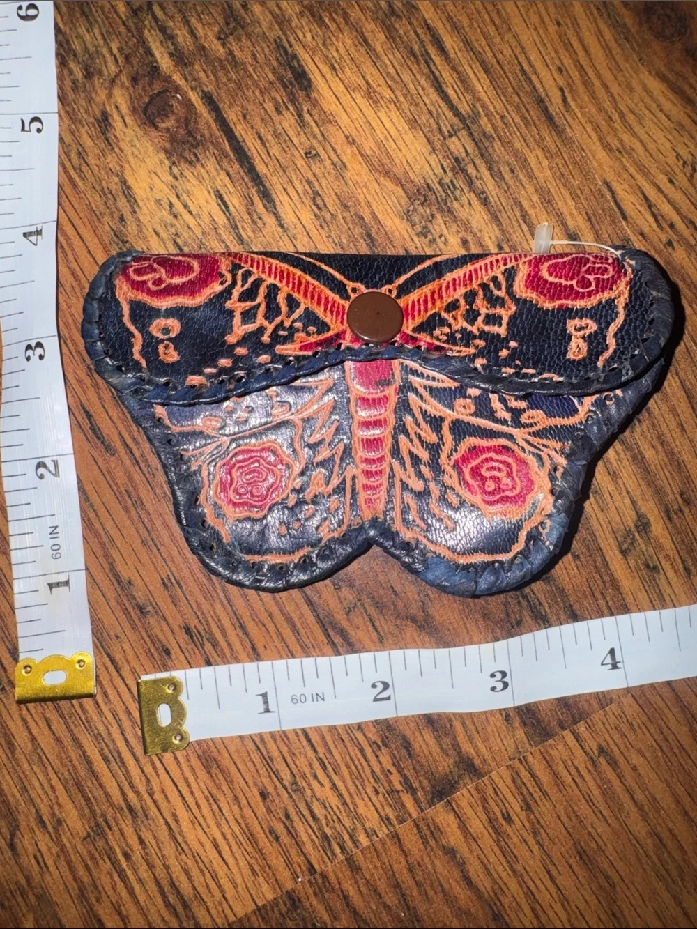 Handcrafted Purple Butterfly Leather Coin Pouch C1.Bk.R.2
